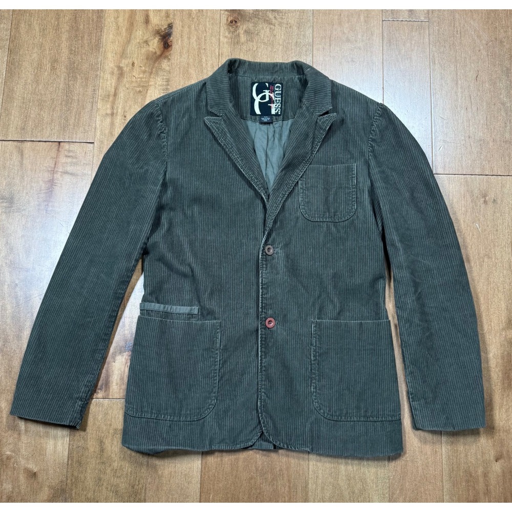 Guess Blazer Sports Jacket Corduroy Army Green Mens Size Medium Y2K‎ Vtg